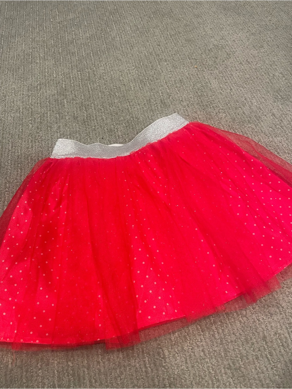 Girls Red Tulle Skirt with Silver Glitter Waistband
